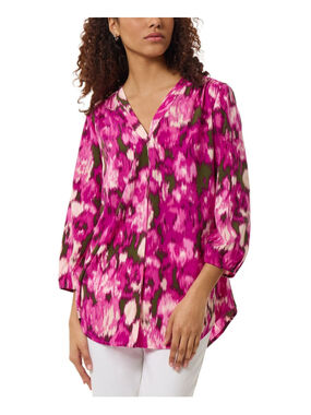 Jones New York Size Large Petite Bright Pink Multi Print Blouse NWT
